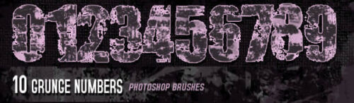 10个斑驳破旧样式的数字造型PS笔刷素材-玩吧资源站