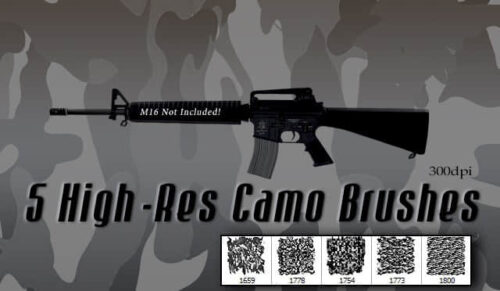 5种仿真军事迷彩伪装纹理PS笔刷素材-玩吧资源站