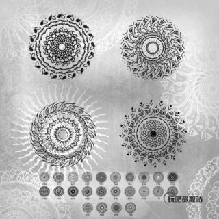 24种独特的手绘罗盘花纹艺术PS笔刷素材下载-玩吧资源站