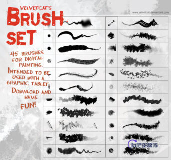 45种免费的Adobe Photoshop数字绘画笔刷素材-玩吧资源站