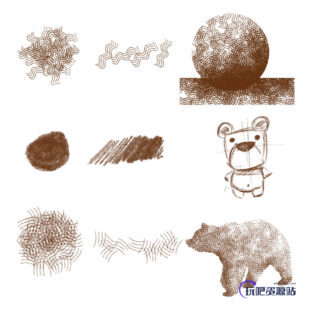 线条描绘图案、另类笔触笔刷PS素材下载-玩吧资源站