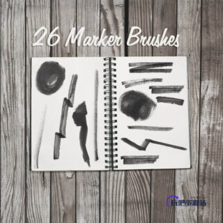 26种马克笔、记号笔笔触划痕Photoshop笔刷素材-玩吧资源站