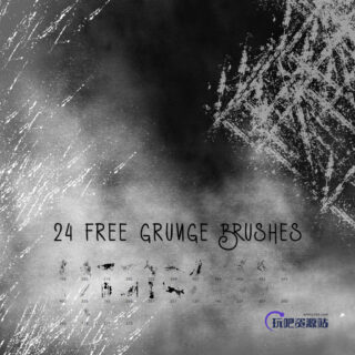 24种污渍、划痕痕迹PS笔刷素材下载-玩吧资源站