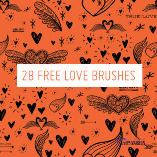 28种可爱童趣爱情图形、恋爱告白涂鸦PS照片美化笔刷-玩吧资源站