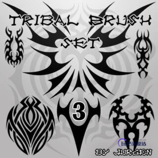 恶魔部落徽章纹饰、邪恶刺青图案PS笔刷下载-玩吧资源站