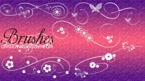 漂亮的蝴蝶、鲜花花纹图案PS装饰笔刷-玩吧资源站