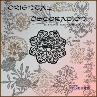 古典花纹、雕刻花朵图案PS笔刷下载-玩吧资源站