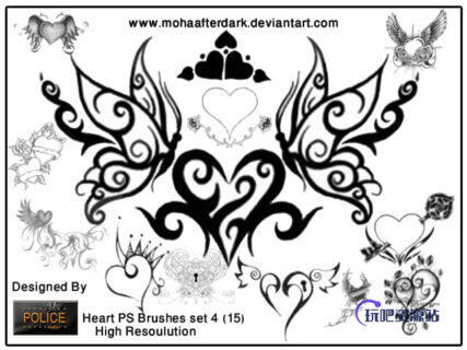 超级漂亮的植物艺术花纹之蝴蝶photoshop笔刷-玩吧资源站