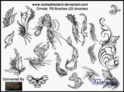 华丽的植物叶子花纹图案PS笔刷素材-玩吧资源站
