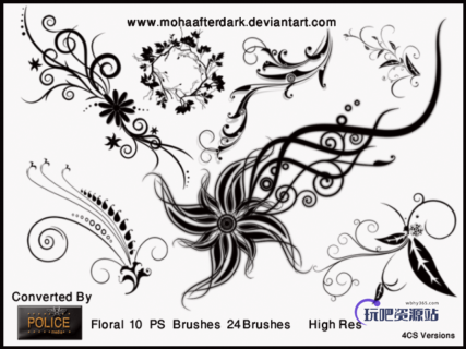 漂亮华丽的艺术花纹图案PS笔刷免费下载-玩吧资源站