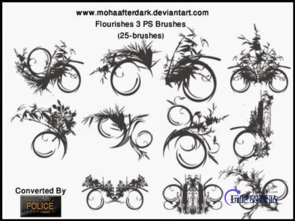 酷炫竹子、狗尾草、芦苇、藤蔓漩涡形花纹装饰PS笔刷素材-玩吧资源站