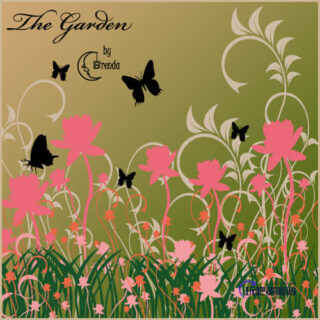 植物花朵与蝴蝶艺术花纹印花PS笔刷-玩吧资源站