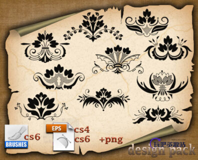 欧式优雅典范的植物花纹、印花图案PS笔刷下载-玩吧资源站