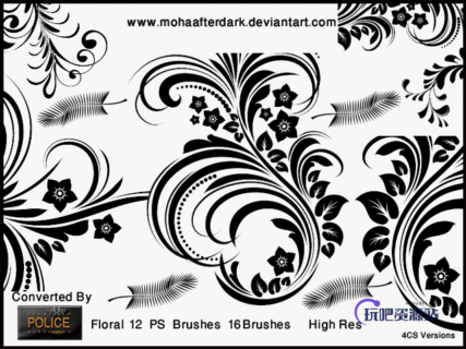 漂亮的艺术花纹图案Photoshop植物印花笔刷-玩吧资源站
