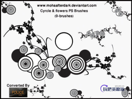 时尚艺术同心圆与花纹图案拼接PS笔刷-玩吧资源站