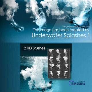 水下泡沫气泡、大量的气泡与水泡效果PS笔刷素材-玩吧资源站