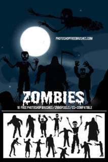 18种万圣节僵尸图形、丧尸鬼节装扮元素Photoshop笔刷素材-玩吧资源站