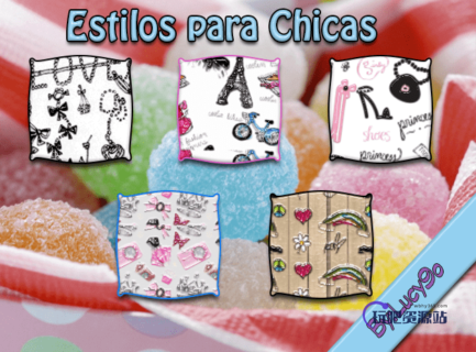 5种可爱的卡通少女图形元素Photoshop自定义样式风格素材下载 .asl-玩吧资源站