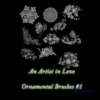 漂亮的欧式刺绣花纹图案Photoshop贵族印花笔刷-玩吧资源站