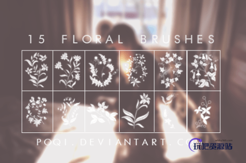 15种漂亮的植物印花鲜花图案PS笔刷素材-玩吧资源站