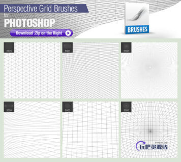 空间纵横线网格线背景、立体空间感背景线条PS笔刷素材+TPL工具预算-玩吧资源站
