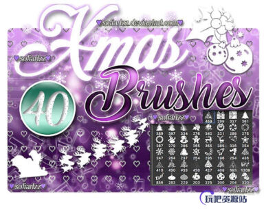 童趣卡哇伊圣诞节装扮卡通图形PS笔刷素材下载-玩吧资源站