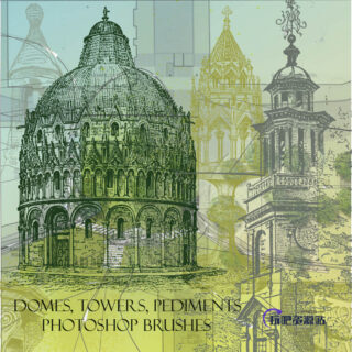 欧洲华丽建筑图纸效果PS笔刷素材-玩吧资源站