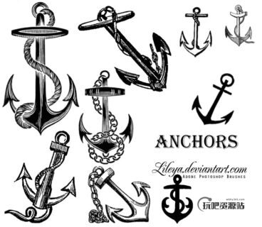 手绘剪贴画式船锚Photoshop笔刷下载-玩吧资源站