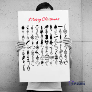 82种圣诞节卡哇伊图形、呆萌卡通圣诞节图案PS笔刷-玩吧资源站