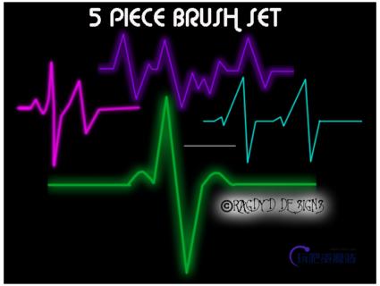 5种心跳折线图、心电图PS笔刷下载-玩吧资源站