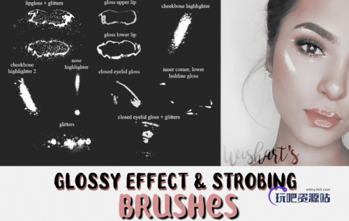 晶莹彩妆、女性花装、眼影、皮肤高光PS美妆笔刷素材-玩吧资源站