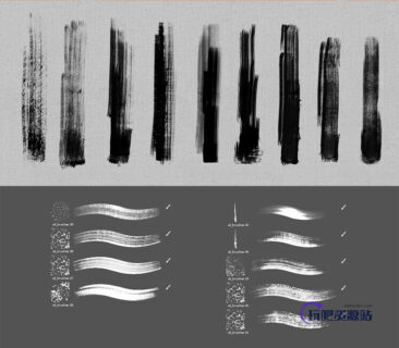 干燥类型的油漆、油墨画笔笔触PS笔刷-玩吧资源站