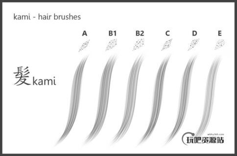 超细腻手绘头发、毛发、发丝笔触Photoshop笔刷素材-玩吧资源站