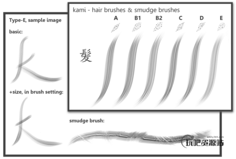发丝、头发、毛发笔触GBR格式笔刷下载(GIMP笔刷素材)-玩吧资源站