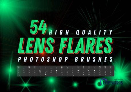 54种耀斑、光芒、光束、闪烁点、高光、光晕PS笔刷素材-玩吧资源站