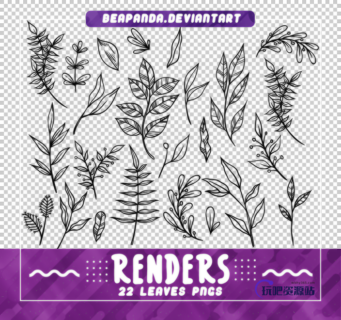 手绘植物叶子线框图案PS笔刷下载（PNG图片格式）-玩吧资源站