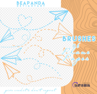 手绘纸飞机爱心标记Photoshop笔刷素材-玩吧资源站