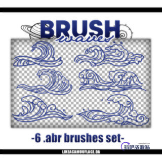 6种手绘海浪花纹、浪涌、浪潮、浪头Photoshop笔刷素材-玩吧资源站