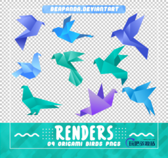 折纸风格造型的飞鸟、鸽子图案PS笔刷素材-玩吧资源站