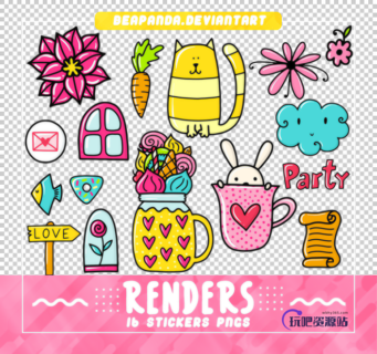 可爱卡通图案美图装扮素材PS笔刷（PNG图片格式）-玩吧资源站