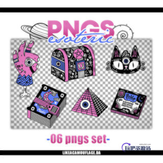 6神秘可爱的卡通装饰图案PS笔刷素材（png格式）-玩吧资源站