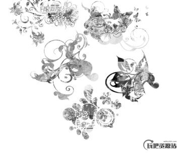 蝴蝶花纹图案、优美植物印花PS笔刷-玩吧资源站