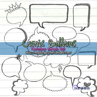 手绘气泡框、对话框背景PS笔刷-玩吧资源站