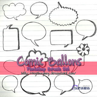 涂鸦式对话框、消息框、聊天框背景PS笔刷素材-玩吧资源站