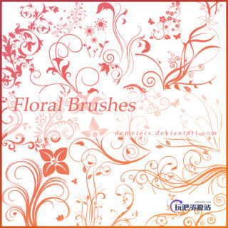 手绘艺术植物印花图案PS笔刷-玩吧资源站