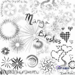 爆炸式线条、放射状图案、烟花式印花、喷漆式鲜花图案PS笔刷素材-玩吧资源站