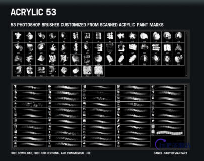 53种油漆、颜料等混合涂抹纹理PS笔刷-玩吧资源站