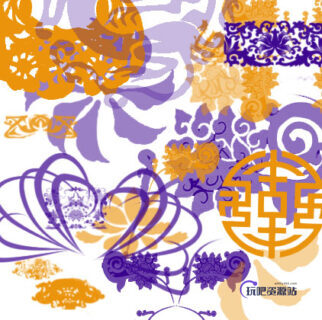 中国传统印花图案、吉祥的植物花纹PS笔刷素材-玩吧资源站