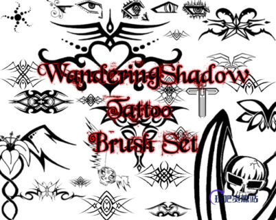 堕落天使刺青、邪恶魔女纹身PS不良少女纹饰图案笔刷-玩吧资源站