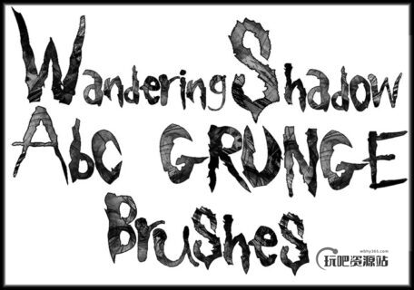 手绘残破风格的英文字母PS文字笔刷-玩吧资源站